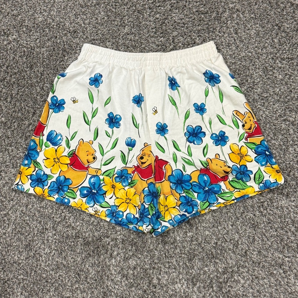 Vintage 90s Winnie the Pooh Shorts Lounge Floral Graphic Cotton‎ Disney Size M